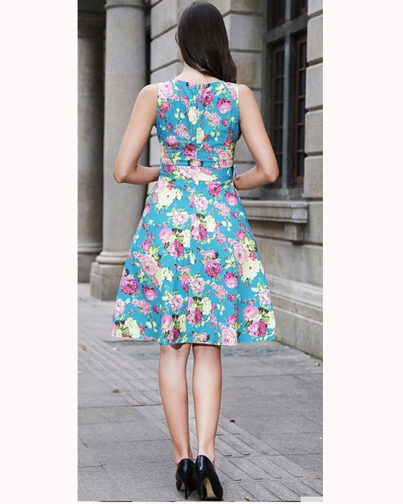 Florence Turquoise Floral Dress (UK8)