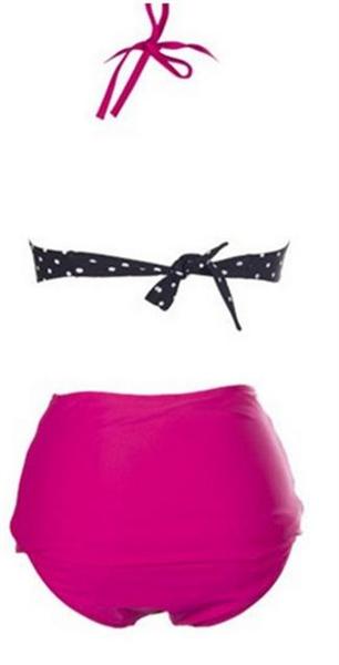 1950s Style Pink and Black High Waisted Bikini (UK12)