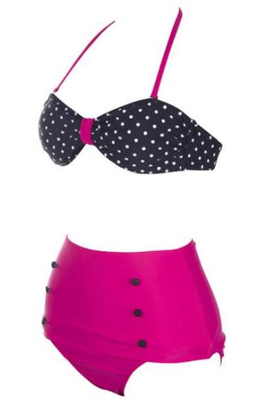 1950s Style Pink and Black High Waisted Bikini (UK12)