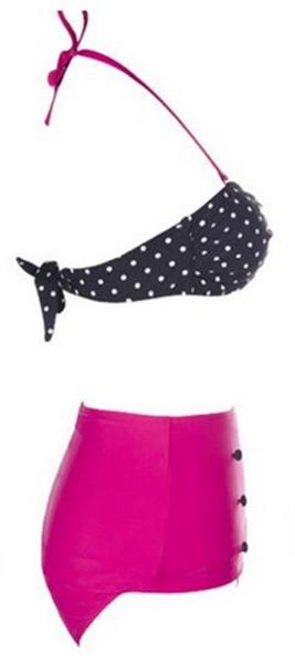 1950s Style Pink and Black High Waisted Bikini (UK12)