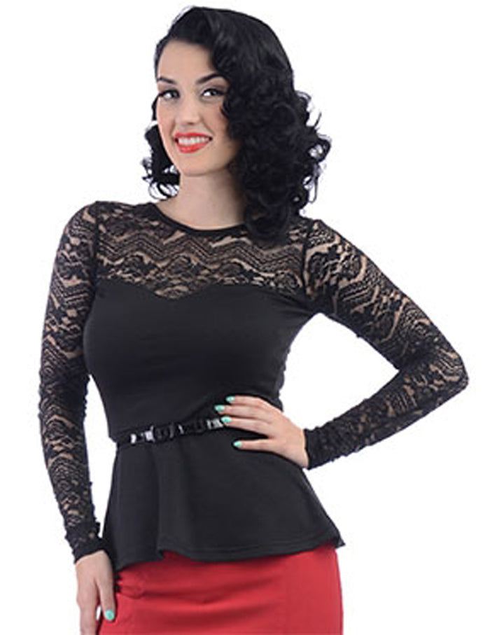 Bloom Black Lace Top with Belt (UK12)
