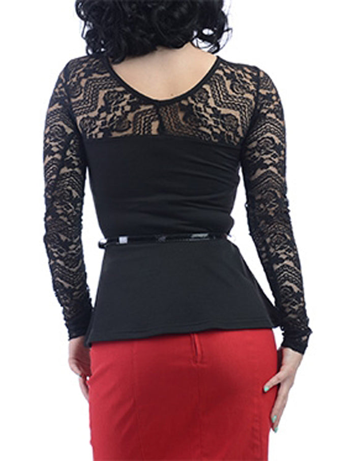 Bloom Black Lace Top with Belt (UK12)