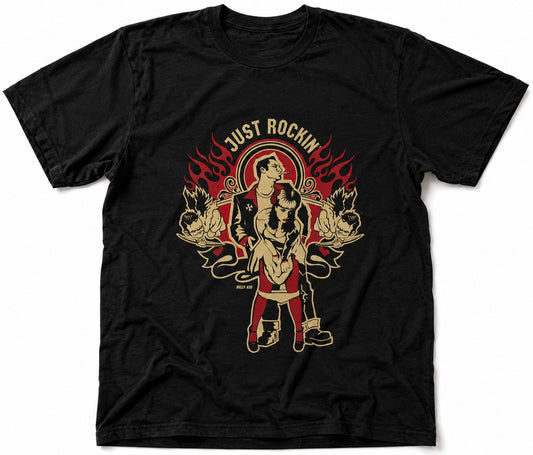 Just Rockin tshirt with a design by Billy Kid.