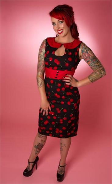 Audrey Red Cherry Print Dress (UK8)