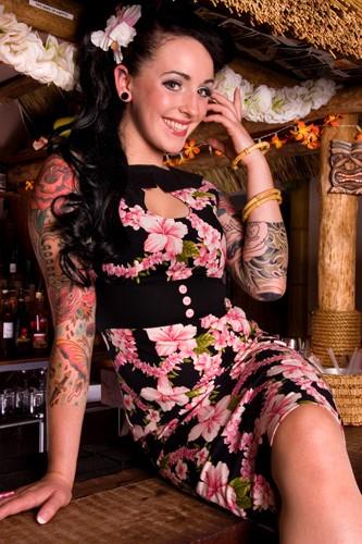 Audrey Pink and Black Hawaiian Print Dress (UK8)