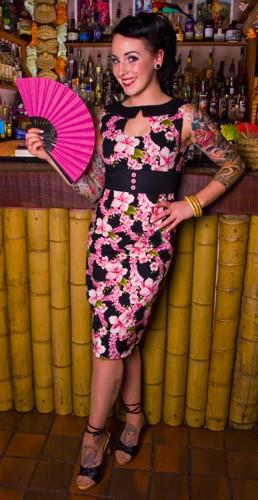 Audrey Pink and Black Hawaiian Print Dress (UK8)