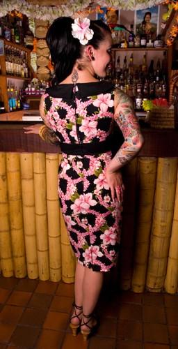 Audrey Pink and Black Hawaiian Print Dress (UK8)