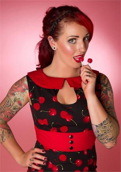 Audrey Red Cherry Print Dress (UK8)