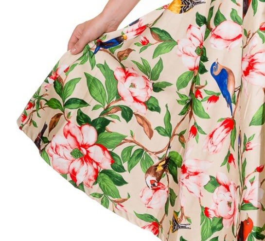 Birds and Flowers 1950s Style Dress (UK10/12)