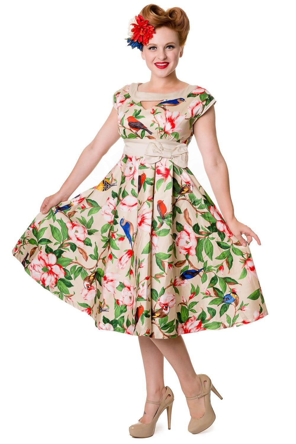 Birds and Flowers 1950s Style Dress (UK10/12)