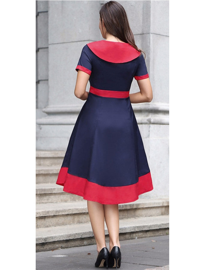 Isabella Navy Blue and Red Dress (UK8)