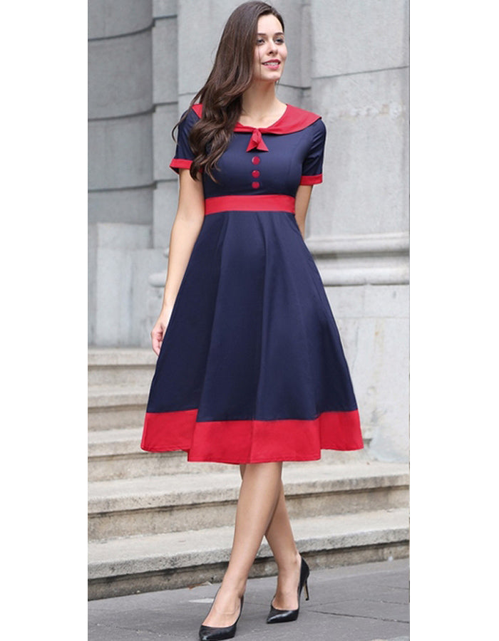 Isabella Navy Blue and Red Dress (UK8)