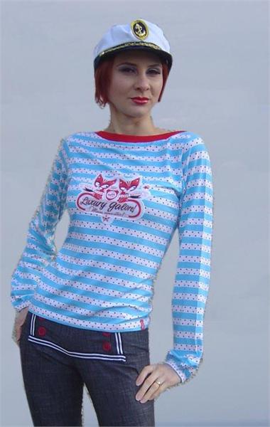 Luxury Galore White and Blue Stripy Shirt (UK8)
