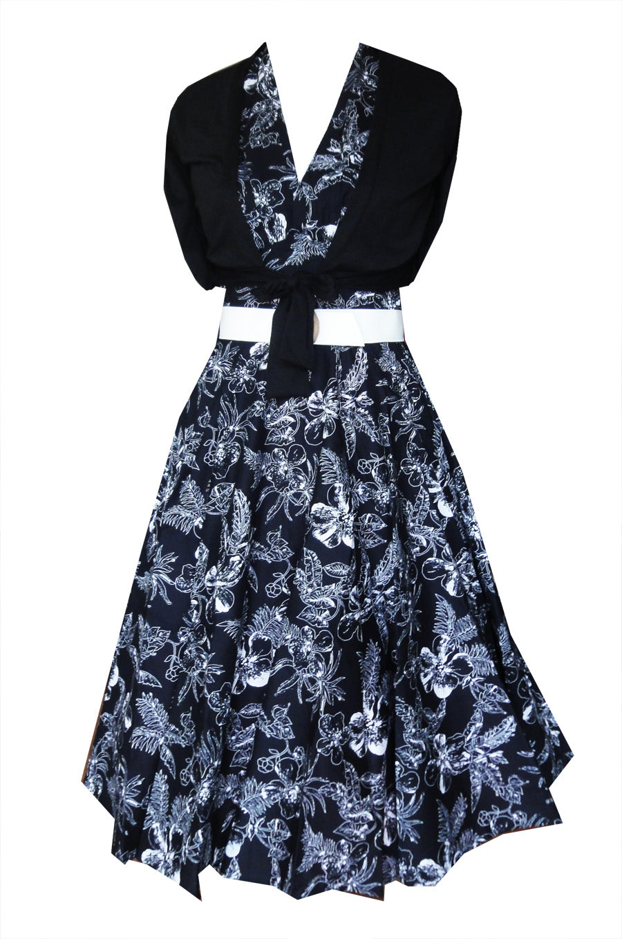 Lola Black Hawaiian Print Swing Dress (UK8/10/12/14)