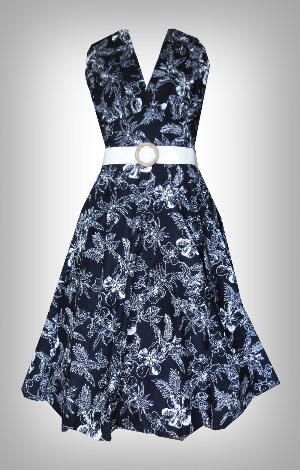 Lola Black Hawaiian Print Swing Dress (UK8/10/12/14)
