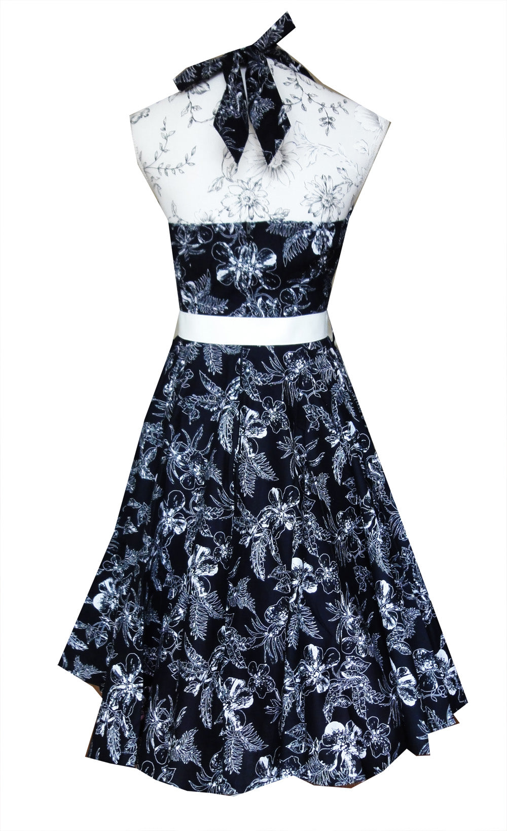Lola Black Hawaiian Print Swing Dress (UK8/10/12/14)
