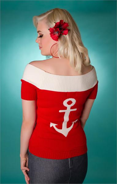 Nautical Nancy Anchor Red Off The Shoulder Top (UK8/UK10)