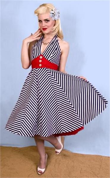 Nautical Nancy Swing Halter Dress (UK16)