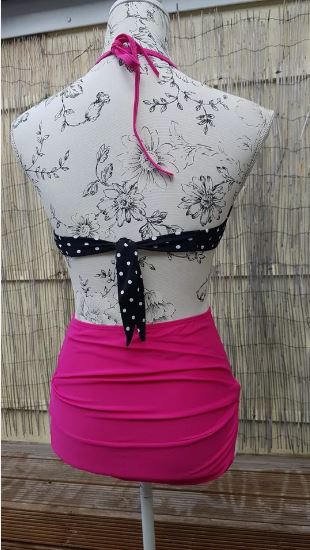 1950s Style Pink and Black High Waisted Bikini (UK12)