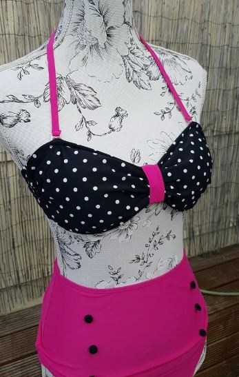 1950s Style Pink and Black High Waisted Bikini (UK12)