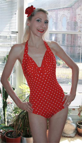 Red Pin Up One Piece Swimsuit (UK16)