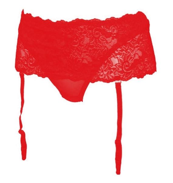 Red Lace Suspender Belt with built in thong (UK8)