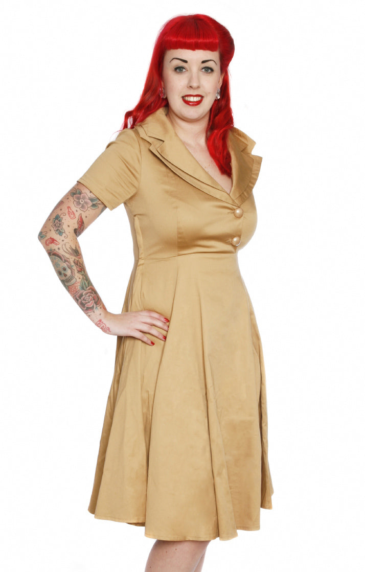 Rhonda Beige Pin Up Dress  (UK14)