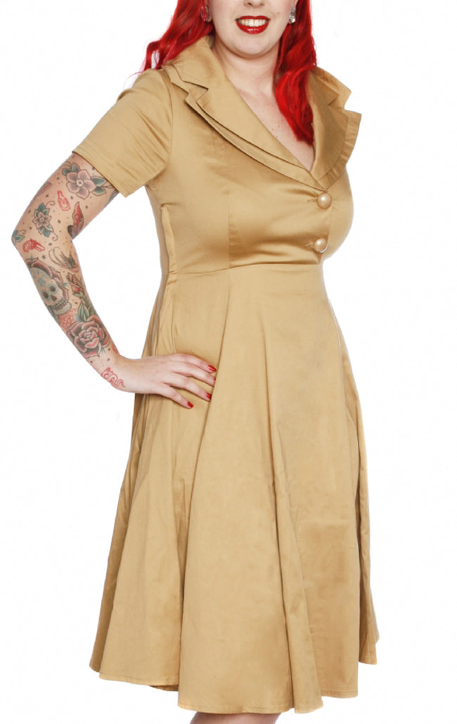 Rhonda Beige Pin Up Dress  (UK14)