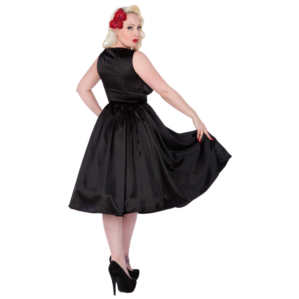 Rose Black Satin 50s Style Swing Dress