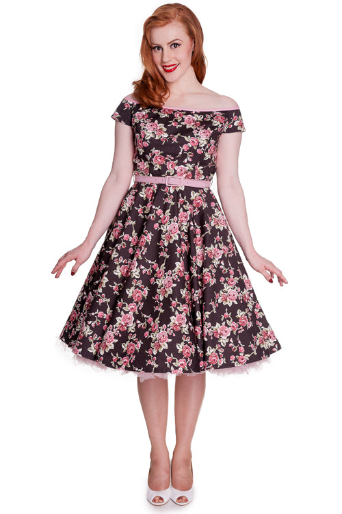 Rosie 1950s Style Pink and Brown Swing Dress (UK10/14)