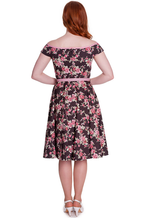 Rosie 1950s Style Pink and Brown Swing Dress (UK10/14)