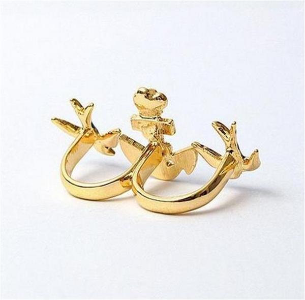 Anchor & Swallows Double Finger Ring