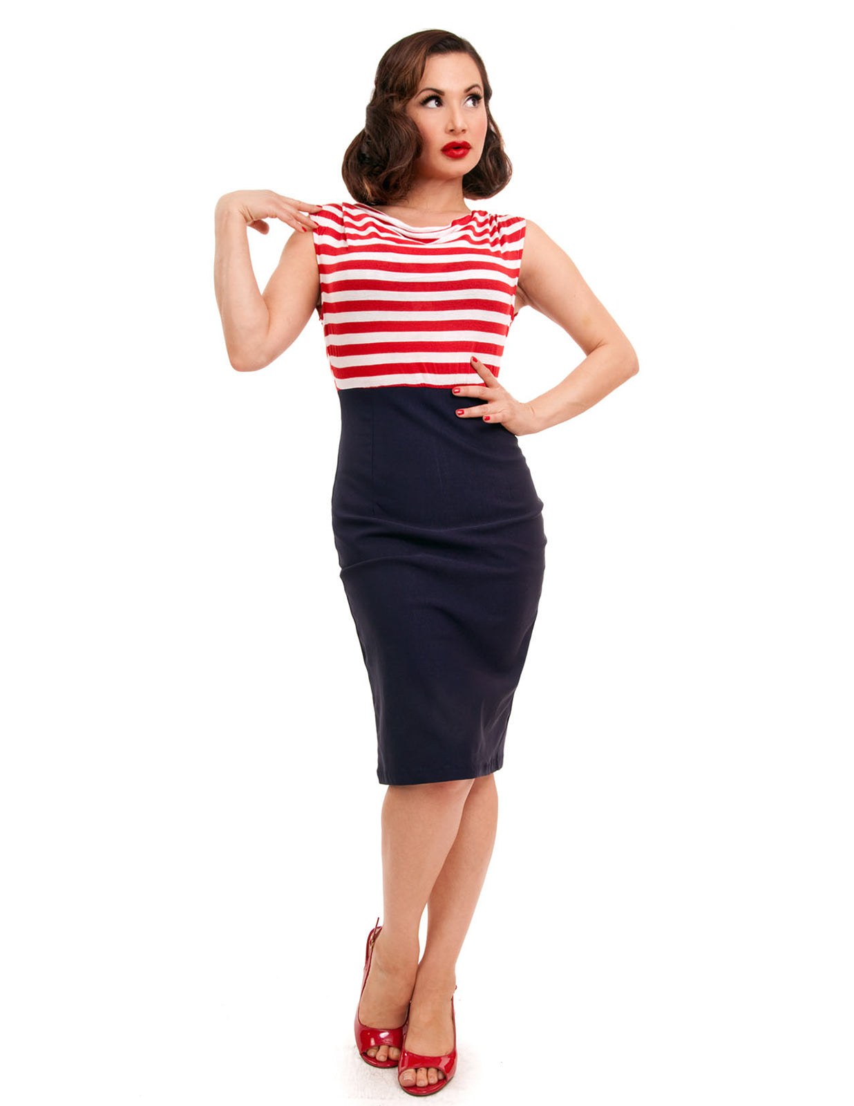 Sally Red Stripe Pencil Dress (UK10)
