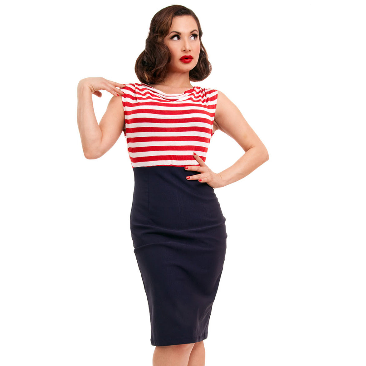 Sally Red Stripe Pencil Dress (UK10)