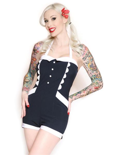 Scallop Navy Blue Playsuit (UK10)