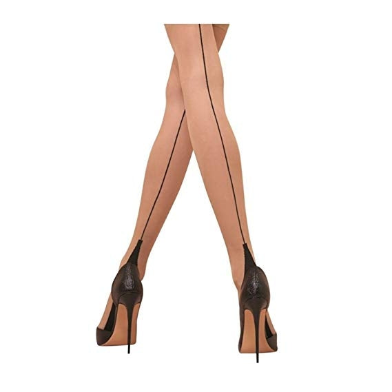 Nude Stockings with Black Backseam and Cuban Heel (Large)