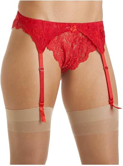 Red Lace Narrow Suspender Belt (UK12)