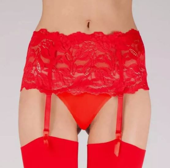 Red Lace Suspender Belt with built in thong (UK8)