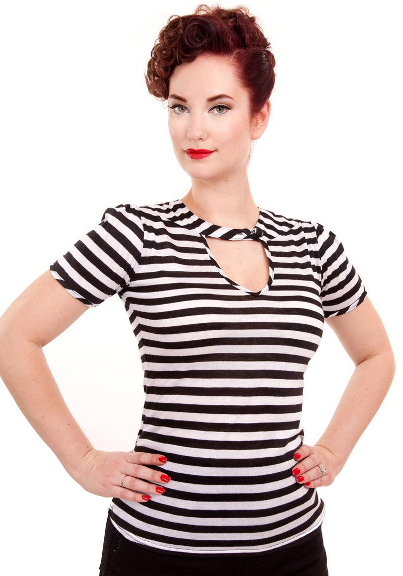 Sneaky Preview Black and White Striped Top (UK10)