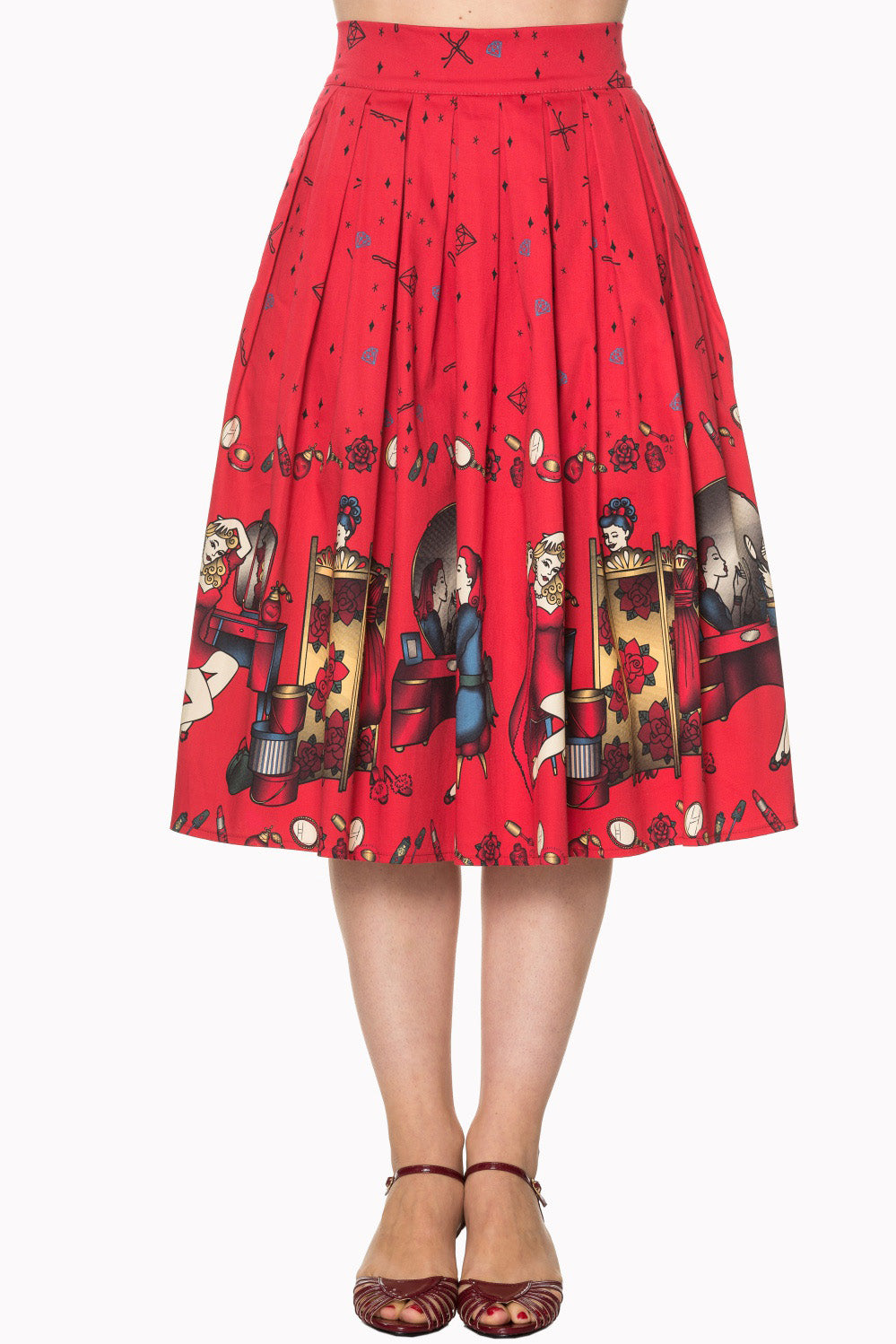 Vanity Red 1950s Style Circle Skirt (UK10/UK14)