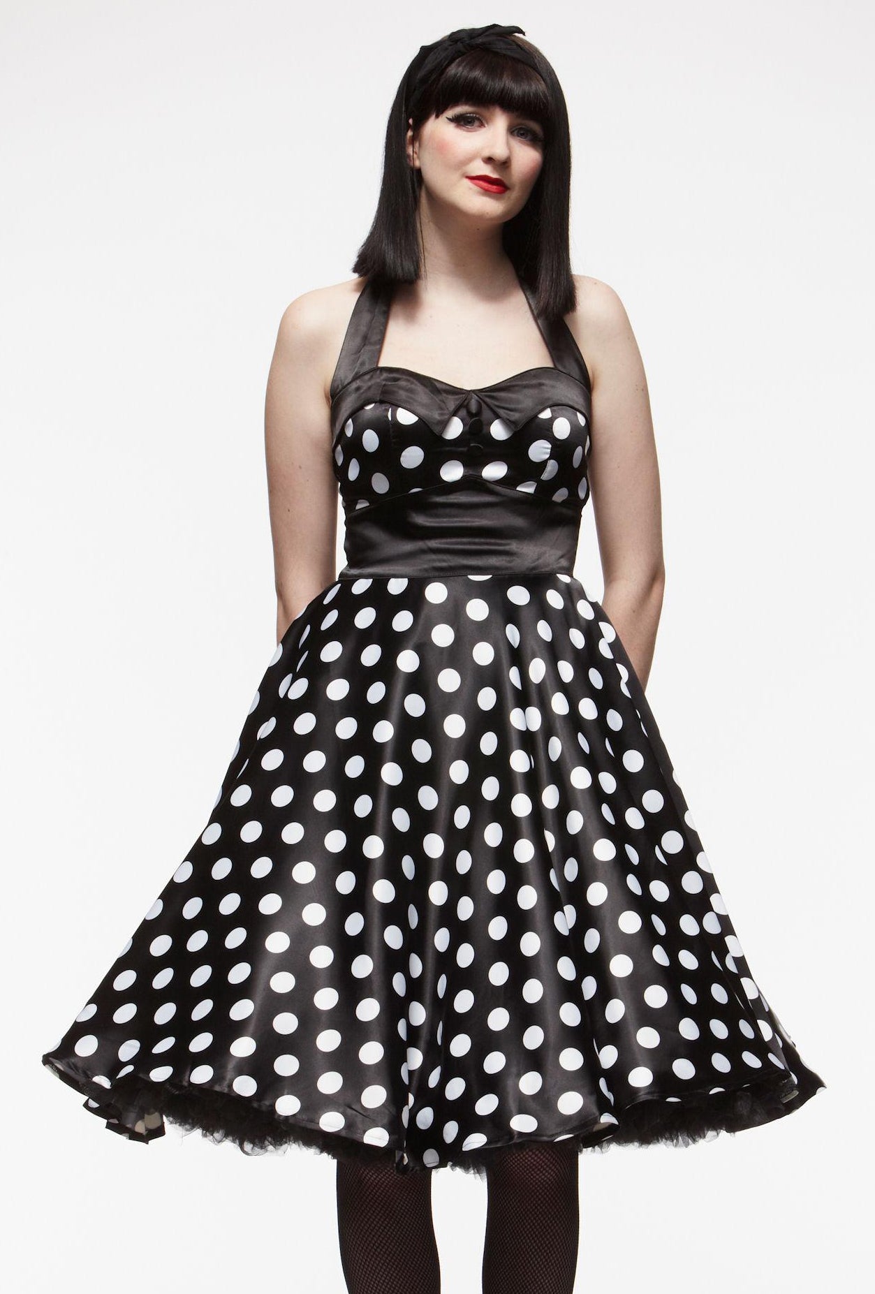 Vera Black and White Polka Dot Swing Dress (UK10)