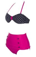 1950s Style Pink and Black High Waisted Bikini