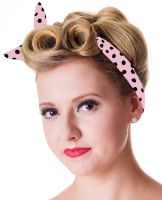Pink and Black Polka Dot Hairband at Retro Vixens