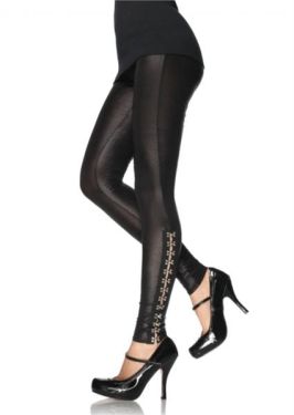 Wet look leggings with hook and eye sides