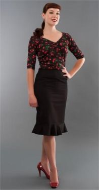 Bella Black Frill Pencil Skirt