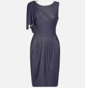 Fitted Pleated Shoulder Dress in denim blue (UK8/UK10/UK12)
