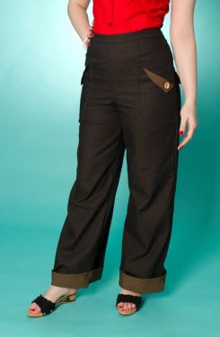 Swing Denim Dark Brown Trousers by Miss Fortune at Retro Vixens