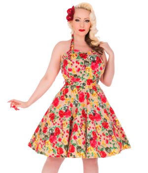 Audrey Floral Beige Swing Dress