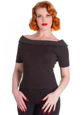 Black Top with a Polka Dot Collar