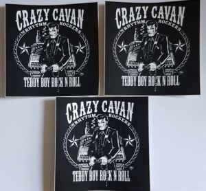 Crazy Cavan and the Rhythm Rockers rockabilly stickers at Raucous Records.